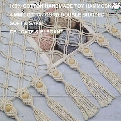 Large Stuffed Animal Net or Hammock, Boho Macrame Toy Hammock with LED Lights, Decorate Room Space Saving Pet Net for Stuffed Animals, Suitable for Nursery, Playroom, Kids Bedroom