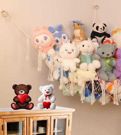 Large Stuffed Animal Net or Hammock, Boho Macrame Toy Hammock with LED Lights, Decorate Room Space Saving Pet Net for Stuffed Animals, Suitable for Nursery, Playroom, Kids Bedroom
