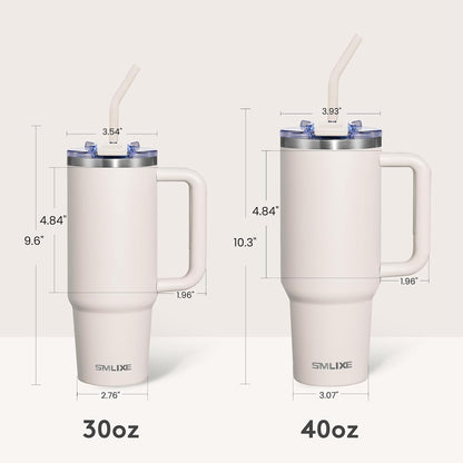 30 oz Tumbler with Handle, Tumbler with Lid and Straw, Double Wall Vacuum Insulated Travel Mug Stainless Steel Tumbler for Hot and Cold, Cupholder Friendly (Almond Birch)
