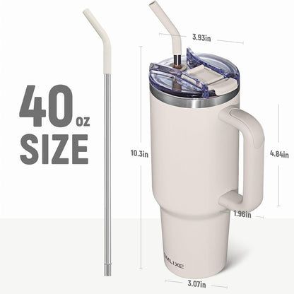 30 oz Tumbler with Handle, Tumbler with Lid and Straw, Double Wall Vacuum Insulated Travel Mug Stainless Steel Tumbler for Hot and Cold, Cupholder Friendly (Almond Birch)