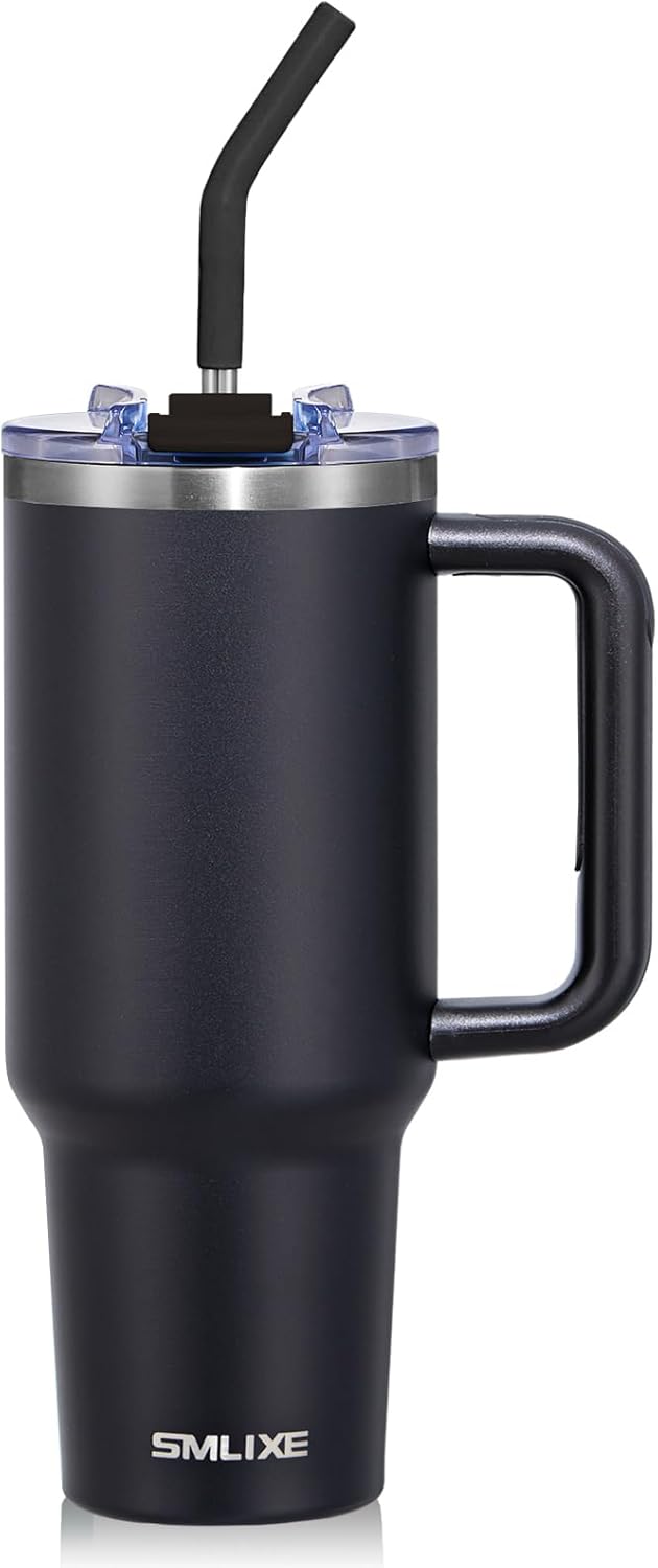 30 oz Tumbler with Handle, Tumbler with Lid and Straw, Double Wall Vacuum Insulated Travel Mug Stainless Steel Tumbler for Hot and Cold, Cupholder Friendly (Almond Birch)