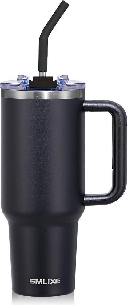 30 oz Tumbler with Handle, Tumbler with Lid and Straw, Double Wall Vacuum Insulated Travel Mug Stainless Steel Tumbler for Hot and Cold, Cupholder Friendly (Almond Birch)