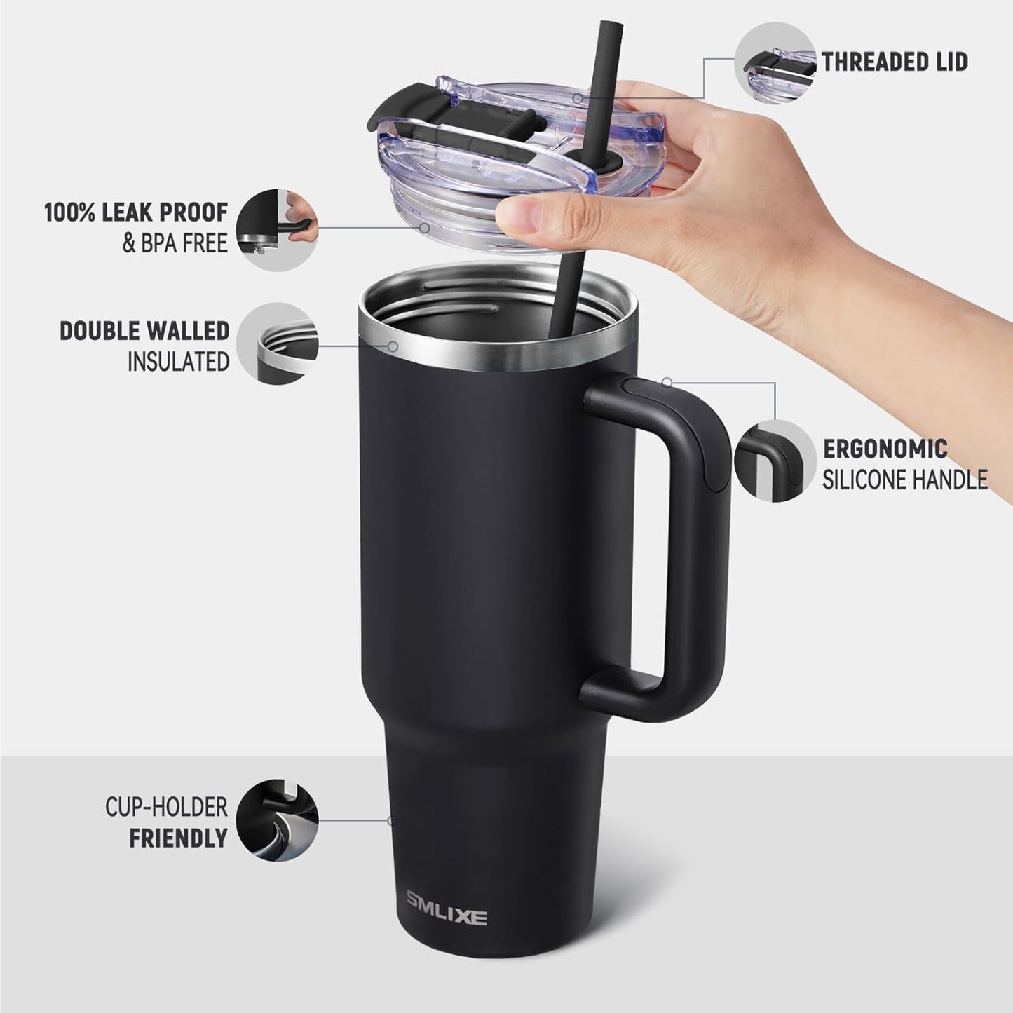 30 oz Tumbler with Handle, Tumbler with Lid and Straw, Double Wall Vacuum Insulated Travel Mug Stainless Steel Tumbler for Hot and Cold, Cupholder Friendly (Almond Birch)