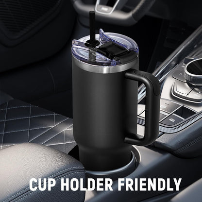 30 oz Tumbler with Handle, Tumbler with Lid and Straw, Double Wall Vacuum Insulated Travel Mug Stainless Steel Tumbler for Hot and Cold, Cupholder Friendly (Almond Birch)