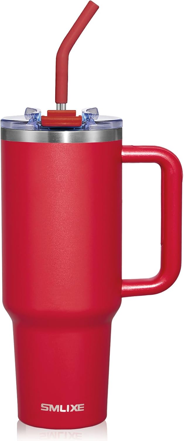 30 oz Tumbler with Handle, Tumbler with Lid and Straw, Double Wall Vacuum Insulated Travel Mug Stainless Steel Tumbler for Hot and Cold, Cupholder Friendly (Almond Birch)