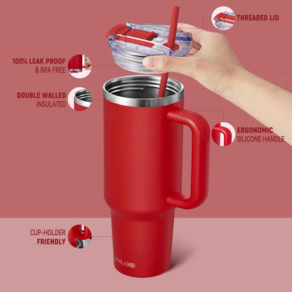 30 oz Tumbler with Handle, Tumbler with Lid and Straw, Double Wall Vacuum Insulated Travel Mug Stainless Steel Tumbler for Hot and Cold, Cupholder Friendly (Almond Birch)