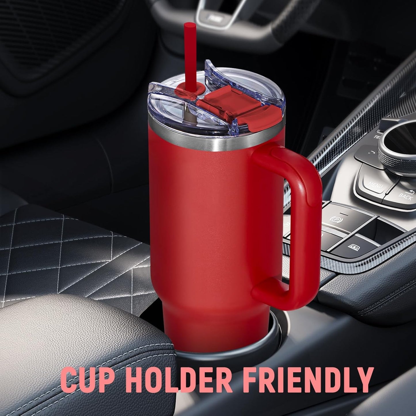30 oz Tumbler with Handle, Tumbler with Lid and Straw, Double Wall Vacuum Insulated Travel Mug Stainless Steel Tumbler for Hot and Cold, Cupholder Friendly (Almond Birch)