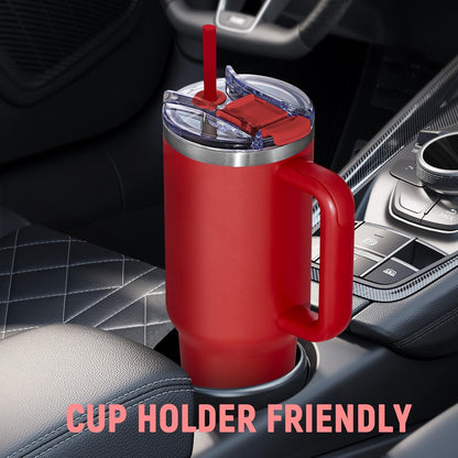 30 oz Tumbler with Handle, Tumbler with Lid and Straw, Double Wall Vacuum Insulated Travel Mug Stainless Steel Tumbler for Hot and Cold, Cupholder Friendly (Almond Birch)