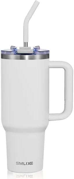 30 oz Tumbler with Handle, Tumbler with Lid and Straw, Double Wall Vacuum Insulated Travel Mug Stainless Steel Tumbler for Hot and Cold, Cupholder Friendly (Almond Birch)