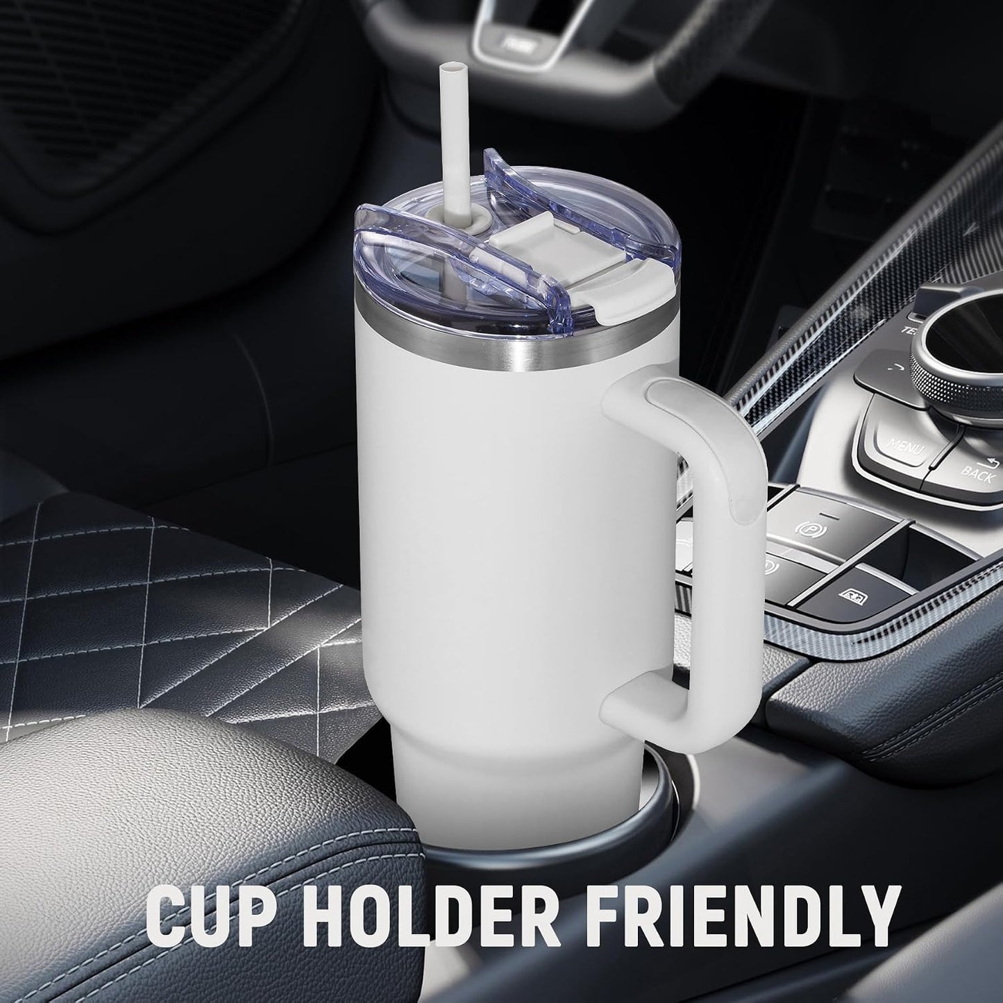 30 oz Tumbler with Handle, Tumbler with Lid and Straw, Double Wall Vacuum Insulated Travel Mug Stainless Steel Tumbler for Hot and Cold, Cupholder Friendly (Almond Birch)