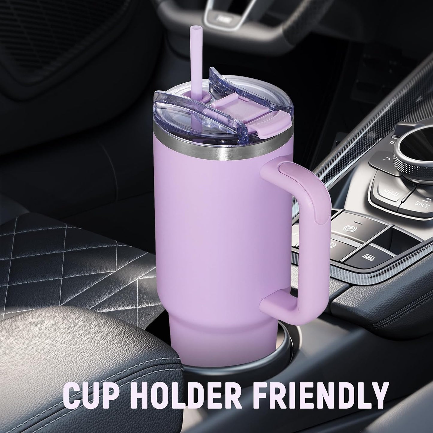 30 oz Tumbler with Handle, Tumbler with Lid and Straw, Double Wall Vacuum Insulated Travel Mug Stainless Steel Tumbler for Hot and Cold, Cupholder Friendly (Almond Birch)