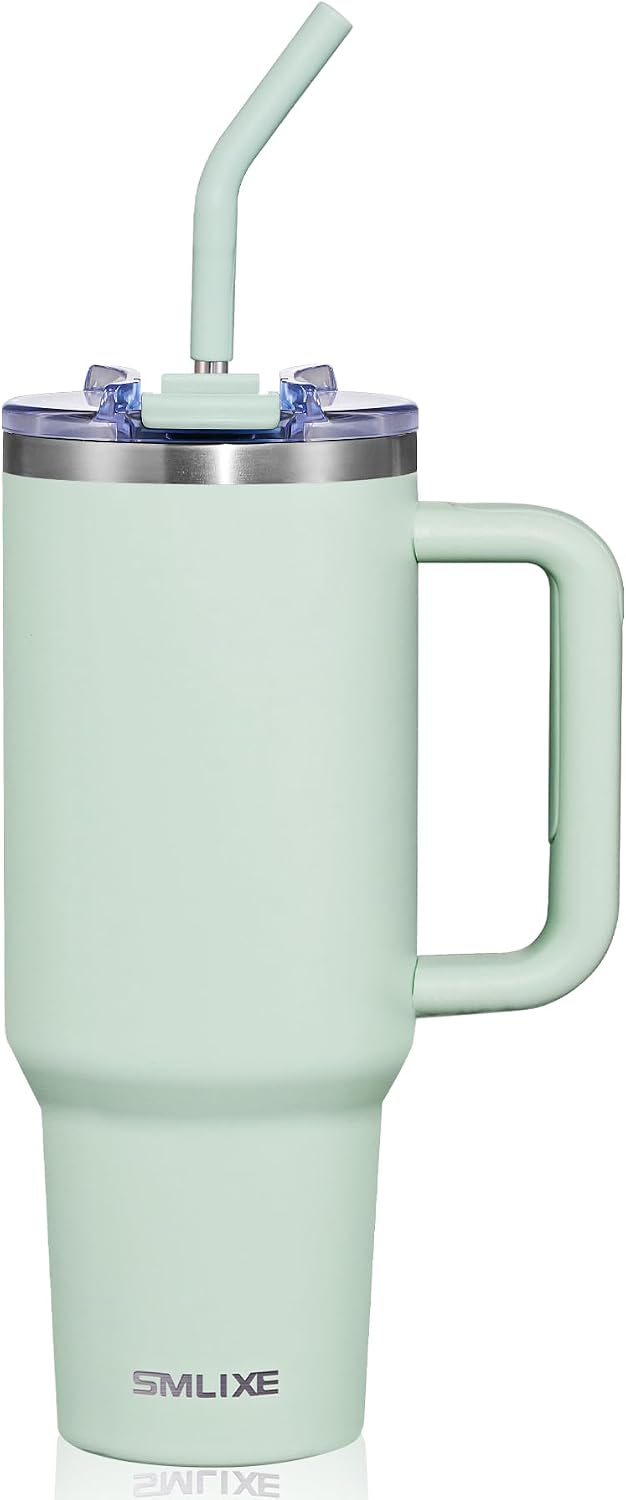 30 oz Tumbler with Handle, Tumbler with Lid and Straw, Double Wall Vacuum Insulated Travel Mug Stainless Steel Tumbler for Hot and Cold, Cupholder Friendly (Almond Birch)