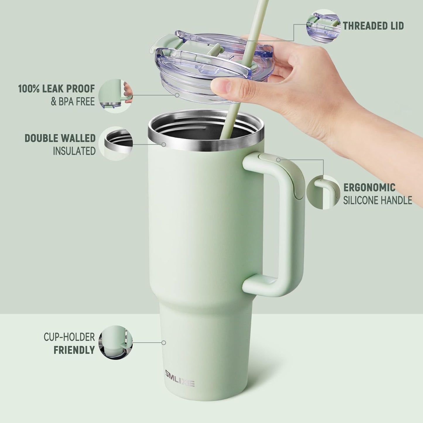 30 oz Tumbler with Handle, Tumbler with Lid and Straw, Double Wall Vacuum Insulated Travel Mug Stainless Steel Tumbler for Hot and Cold, Cupholder Friendly (Almond Birch)
