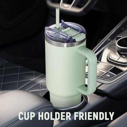 30 oz Tumbler with Handle, Tumbler with Lid and Straw, Double Wall Vacuum Insulated Travel Mug Stainless Steel Tumbler for Hot and Cold, Cupholder Friendly (Almond Birch)