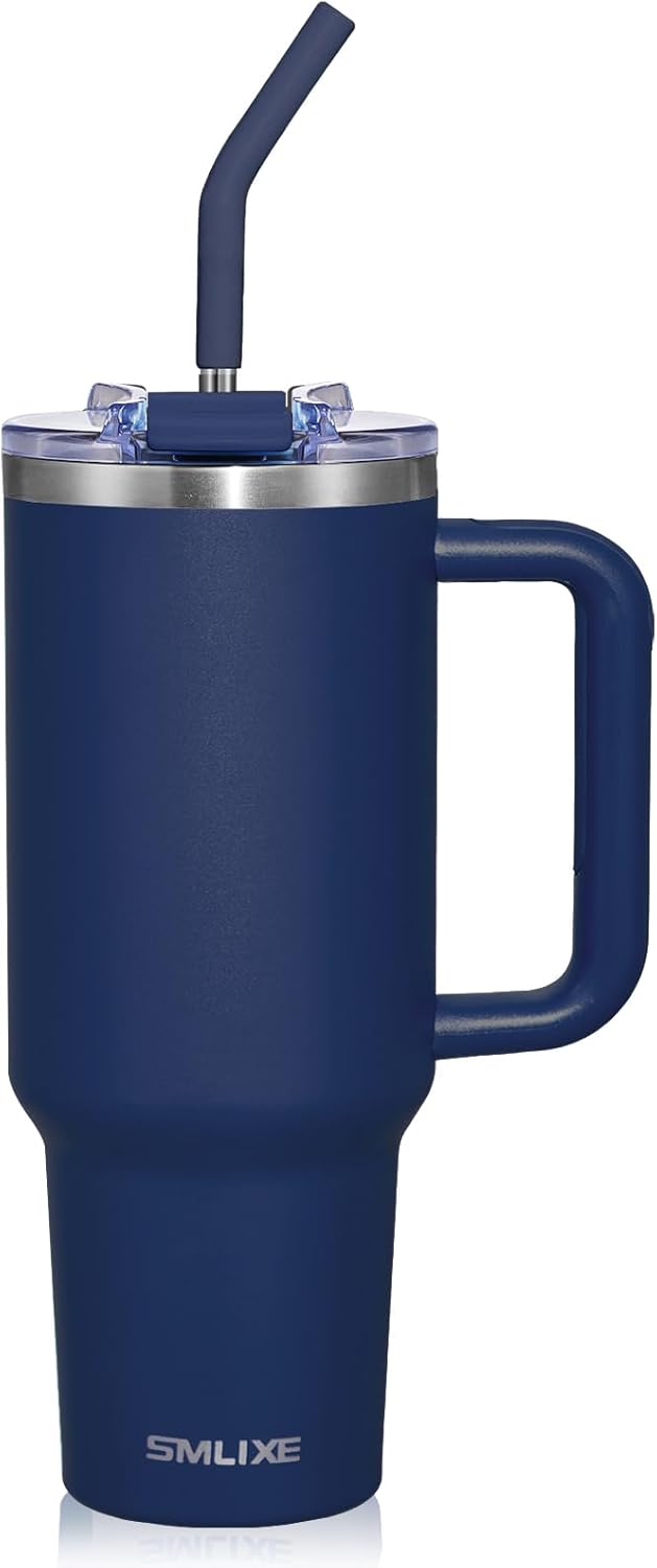 30 oz Tumbler with Handle, Tumbler with Lid and Straw, Double Wall Vacuum Insulated Travel Mug Stainless Steel Tumbler for Hot and Cold, Cupholder Friendly (Almond Birch)