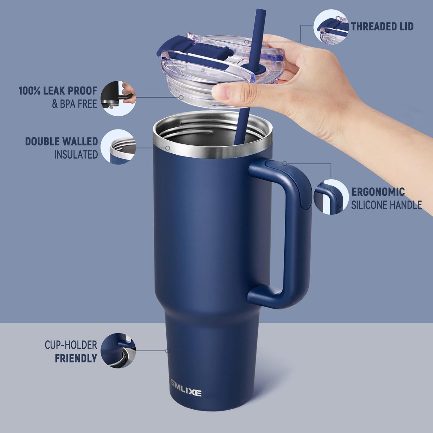 30 oz Tumbler with Handle, Tumbler with Lid and Straw, Double Wall Vacuum Insulated Travel Mug Stainless Steel Tumbler for Hot and Cold, Cupholder Friendly (Almond Birch)
