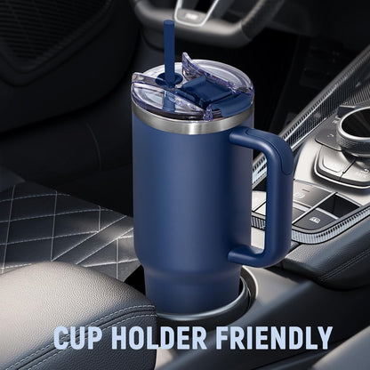 30 oz Tumbler with Handle, Tumbler with Lid and Straw, Double Wall Vacuum Insulated Travel Mug Stainless Steel Tumbler for Hot and Cold, Cupholder Friendly (Almond Birch)
