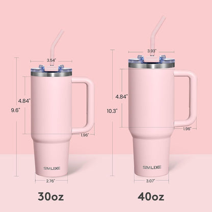 30 oz Tumbler with Handle, Tumbler with Lid and Straw, Double Wall Vacuum Insulated Travel Mug Stainless Steel Tumbler for Hot and Cold, Cupholder Friendly (Almond Birch)