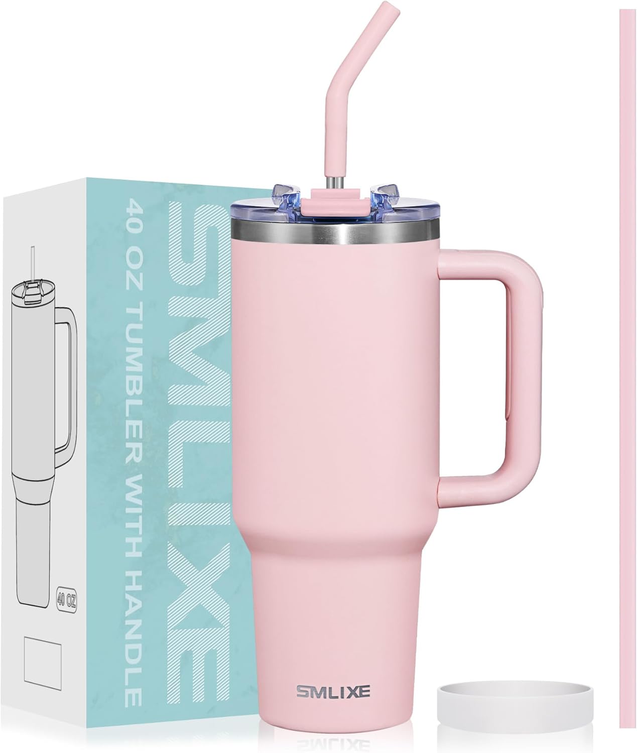 30 oz Tumbler with Handle, Tumbler with Lid and Straw, Double Wall Vacuum Insulated Travel Mug Stainless Steel Tumbler for Hot and Cold, Cupholder Friendly (Almond Birch)