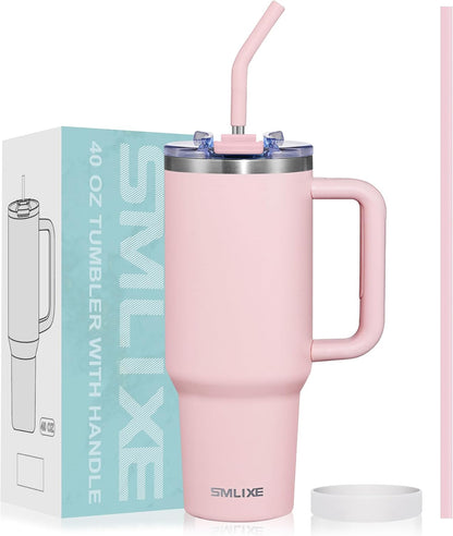 30 oz Tumbler with Handle, Tumbler with Lid and Straw, Double Wall Vacuum Insulated Travel Mug Stainless Steel Tumbler for Hot and Cold, Cupholder Friendly (Almond Birch)