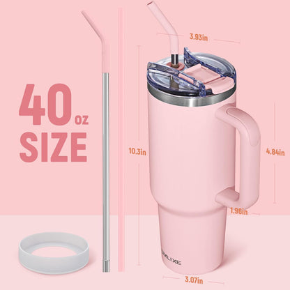 30 oz Tumbler with Handle, Tumbler with Lid and Straw, Double Wall Vacuum Insulated Travel Mug Stainless Steel Tumbler for Hot and Cold, Cupholder Friendly (Almond Birch)
