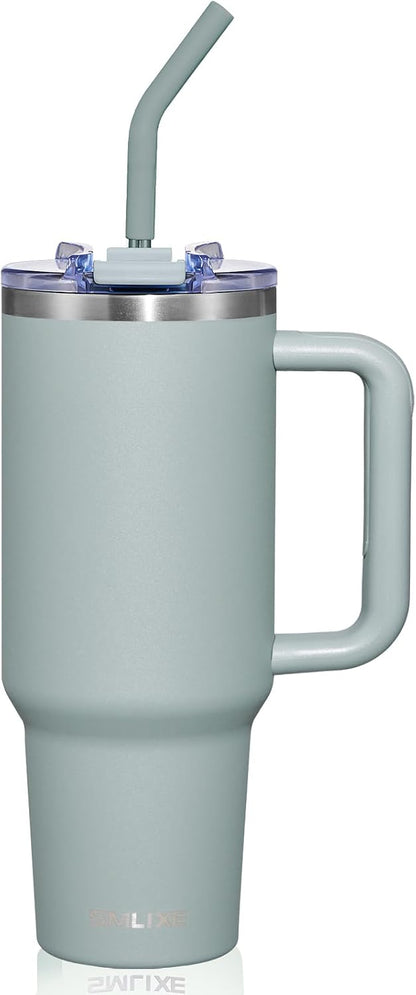 30 oz Tumbler with Handle, Tumbler with Lid and Straw, Double Wall Vacuum Insulated Travel Mug Stainless Steel Tumbler for Hot and Cold, Cupholder Friendly (Almond Birch)