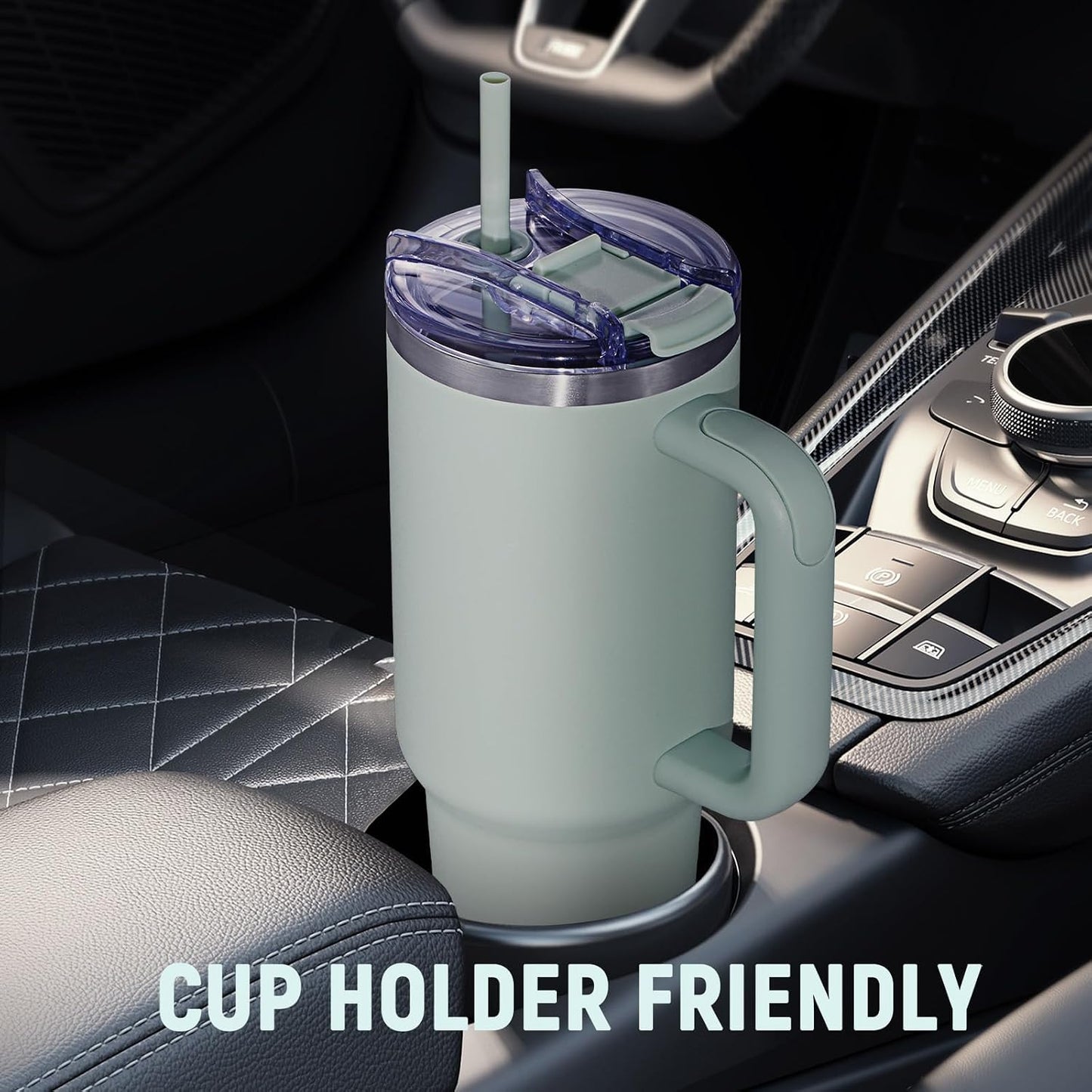 30 oz Tumbler with Handle, Tumbler with Lid and Straw, Double Wall Vacuum Insulated Travel Mug Stainless Steel Tumbler for Hot and Cold, Cupholder Friendly (Almond Birch)