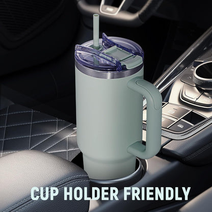 30 oz Tumbler with Handle, Tumbler with Lid and Straw, Double Wall Vacuum Insulated Travel Mug Stainless Steel Tumbler for Hot and Cold, Cupholder Friendly (Almond Birch)