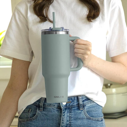 30 oz Tumbler with Handle, Tumbler with Lid and Straw, Double Wall Vacuum Insulated Travel Mug Stainless Steel Tumbler for Hot and Cold, Cupholder Friendly (Almond Birch)