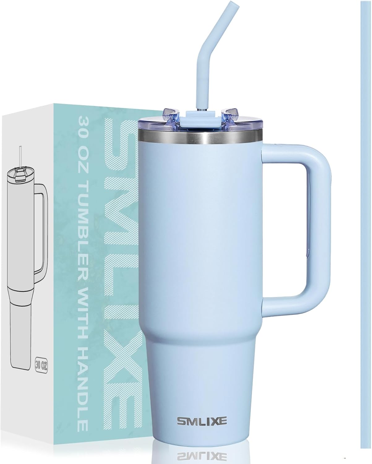 30 oz Tumbler with Handle, Tumbler with Lid and Straw, Double Wall Vacuum Insulated Travel Mug Stainless Steel Tumbler for Hot and Cold, Cupholder Friendly (Almond Birch)