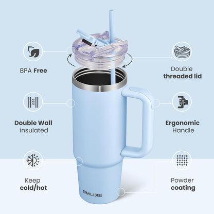 30 oz Tumbler with Handle, Tumbler with Lid and Straw, Double Wall Vacuum Insulated Travel Mug Stainless Steel Tumbler for Hot and Cold, Cupholder Friendly (Almond Birch)