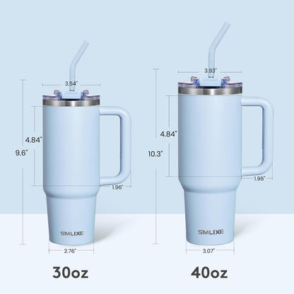 30 oz Tumbler with Handle, Tumbler with Lid and Straw, Double Wall Vacuum Insulated Travel Mug Stainless Steel Tumbler for Hot and Cold, Cupholder Friendly (Almond Birch)