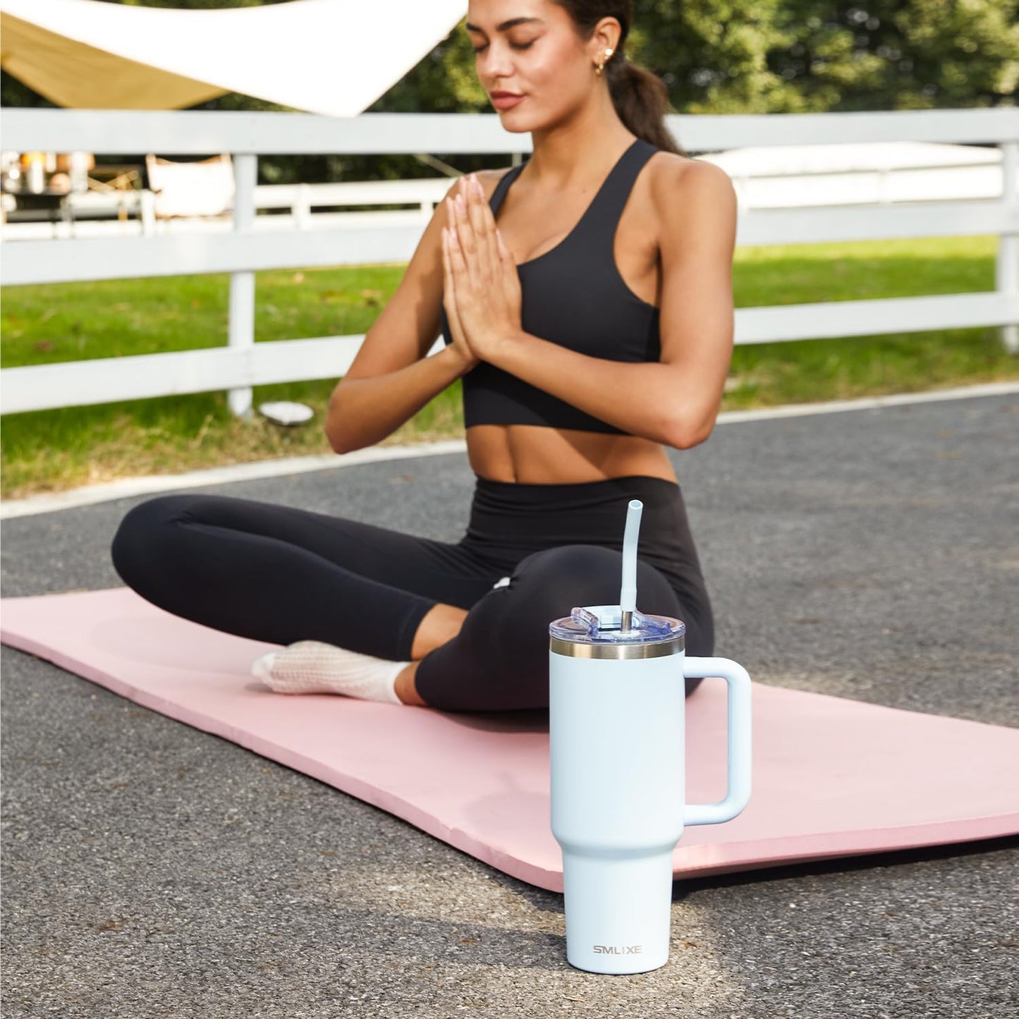 30 oz Tumbler with Handle, Tumbler with Lid and Straw, Double Wall Vacuum Insulated Travel Mug Stainless Steel Tumbler for Hot and Cold, Cupholder Friendly (Almond Birch)