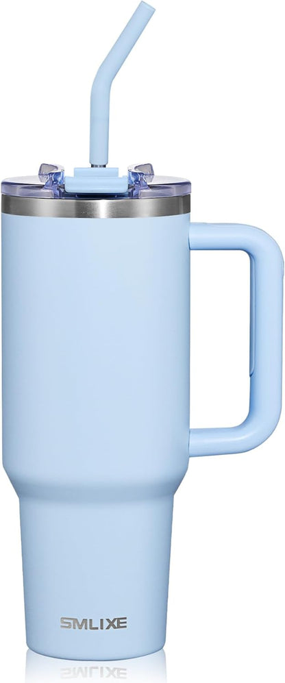 30 oz Tumbler with Handle, Tumbler with Lid and Straw, Double Wall Vacuum Insulated Travel Mug Stainless Steel Tumbler for Hot and Cold, Cupholder Friendly (Almond Birch)