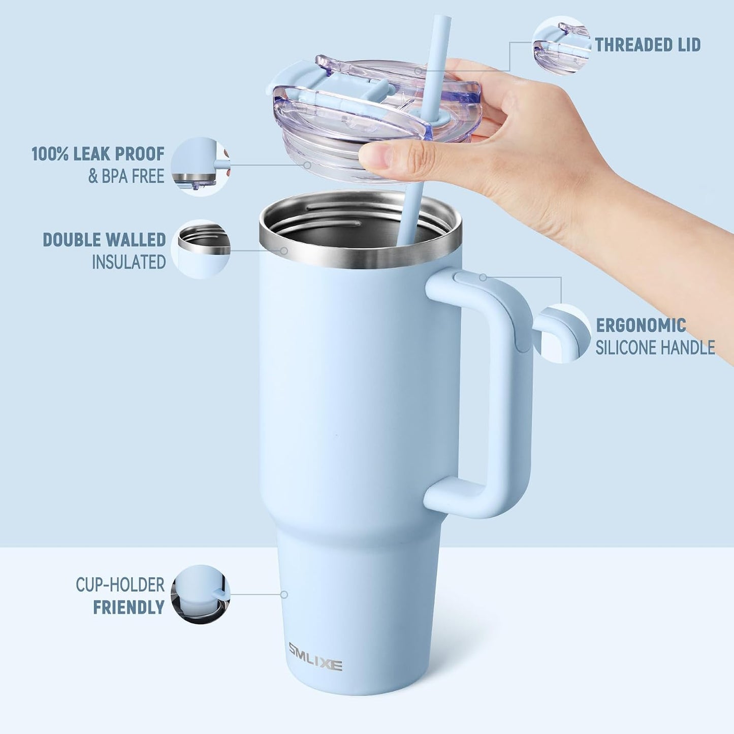 30 oz Tumbler with Handle, Tumbler with Lid and Straw, Double Wall Vacuum Insulated Travel Mug Stainless Steel Tumbler for Hot and Cold, Cupholder Friendly (Almond Birch)