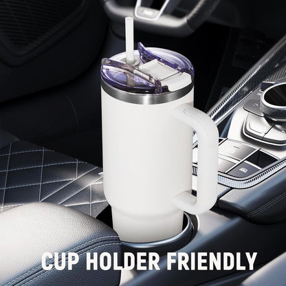 30 oz Tumbler with Handle, Tumbler with Lid and Straw, Double Wall Vacuum Insulated Travel Mug Stainless Steel Tumbler for Hot and Cold, Cupholder Friendly (Almond Birch)