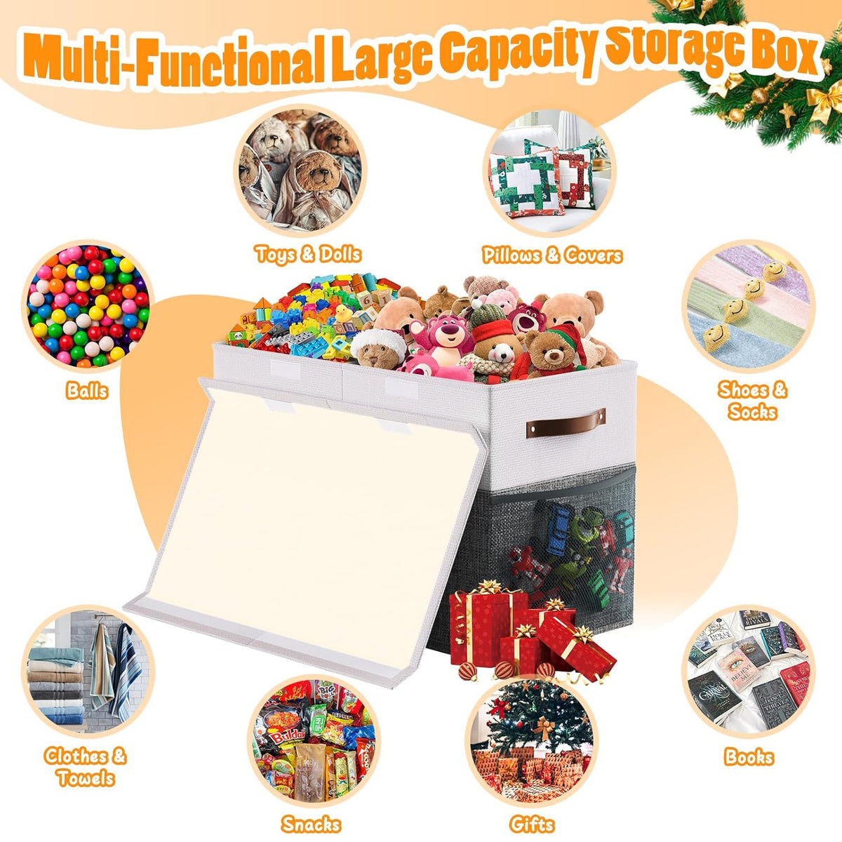 Large Toy Box, Collapsible Storage Bins with Lids, Toy Storage Organizer Toddler Bin Boxes for Kids Boys Girls, Toy Chest Baskets for Nursery Living Room Playroom Bedroom
