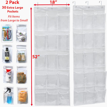 15 Pockets Clear Over the Door Pantry Organizer, 2 Pack