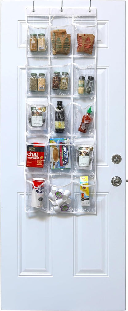 15 Pockets Clear Over the Door Pantry Organizer, 2 Pack