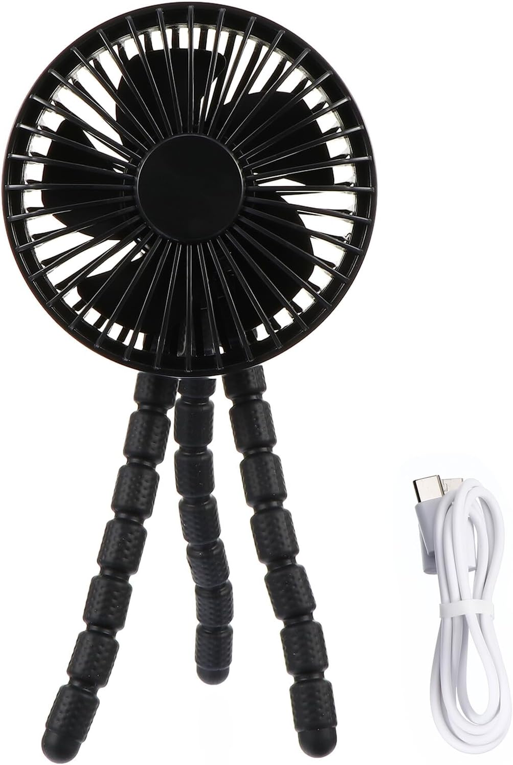 Portable Stroller Fan Clip-on with Flexible Tripod, Mute Mini Air Cooler for Outdoor Travel and Office Use, Black