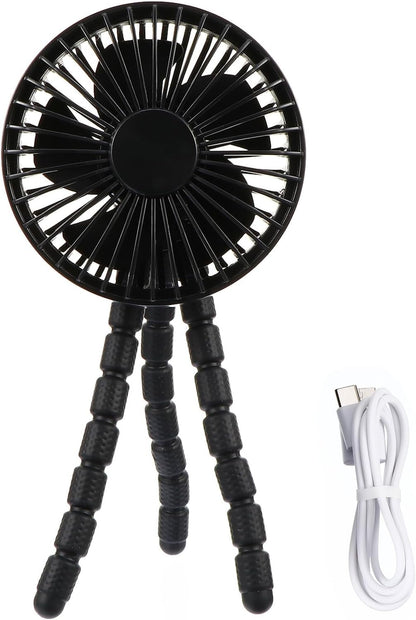 Portable Stroller Fan Clip-on with Flexible Tripod, Mute Mini Air Cooler for Outdoor Travel and Office Use, Black