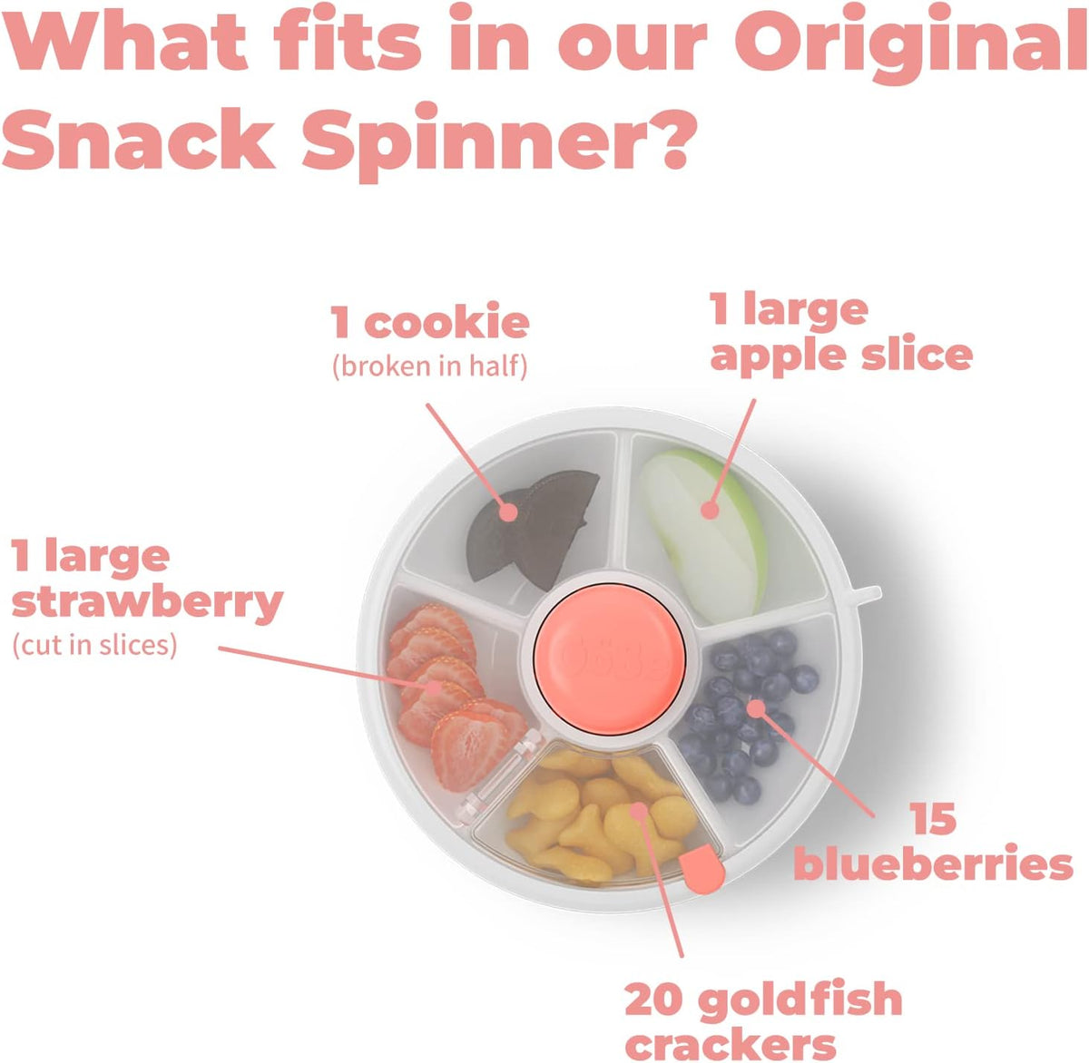 GoBe 2 Pack Kids Snack Spinner - Teal/Coral - Reusable Snack Container with 5 Compartment Dispenser and Lid - Leakproof, Spill-Proof - for Toddlers, Babies, Home, Travel