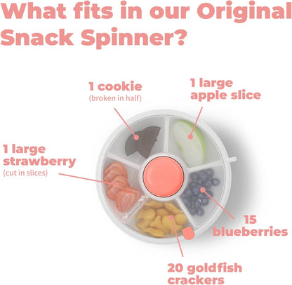 GoBe 2 Pack Kids Snack Spinner - Teal/Coral - Reusable Snack Container with 5 Compartment Dispenser and Lid - Leakproof, Spill-Proof - for Toddlers, Babies, Home, Travel