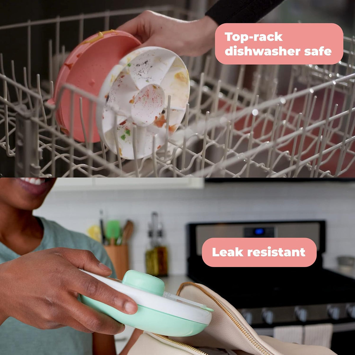 GoBe 2 Pack Kids Snack Spinner - Teal/Coral - Reusable Snack Container with 5 Compartment Dispenser and Lid - Leakproof, Spill-Proof - for Toddlers, Babies, Home, Travel