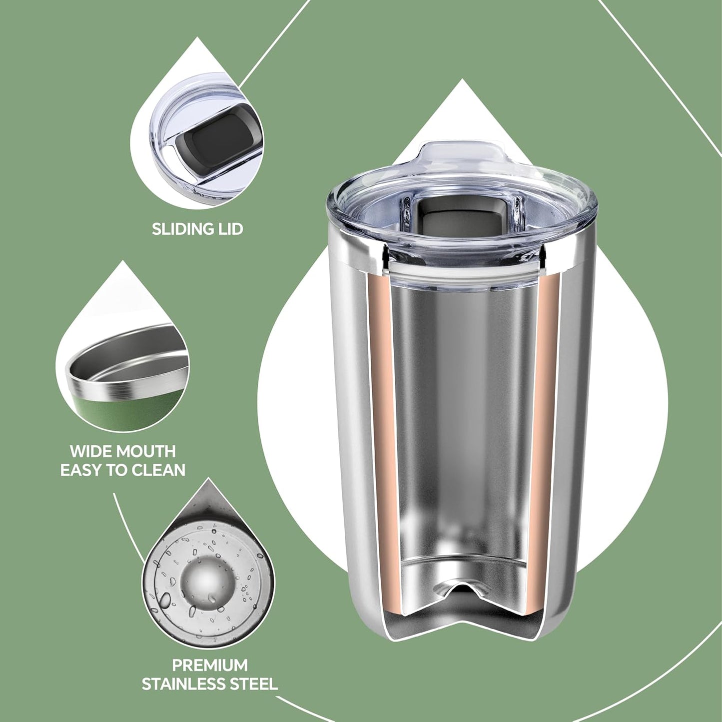 17 oz Travel Coffee Mug, Double Wall Vacuum Stainless Steel Insulated Coffee Tumbler With Lid, Splash-Proof & Cup Holder Friendly, Keeps Drinks Hot/Cold, Dishwasher Safe, Celadon