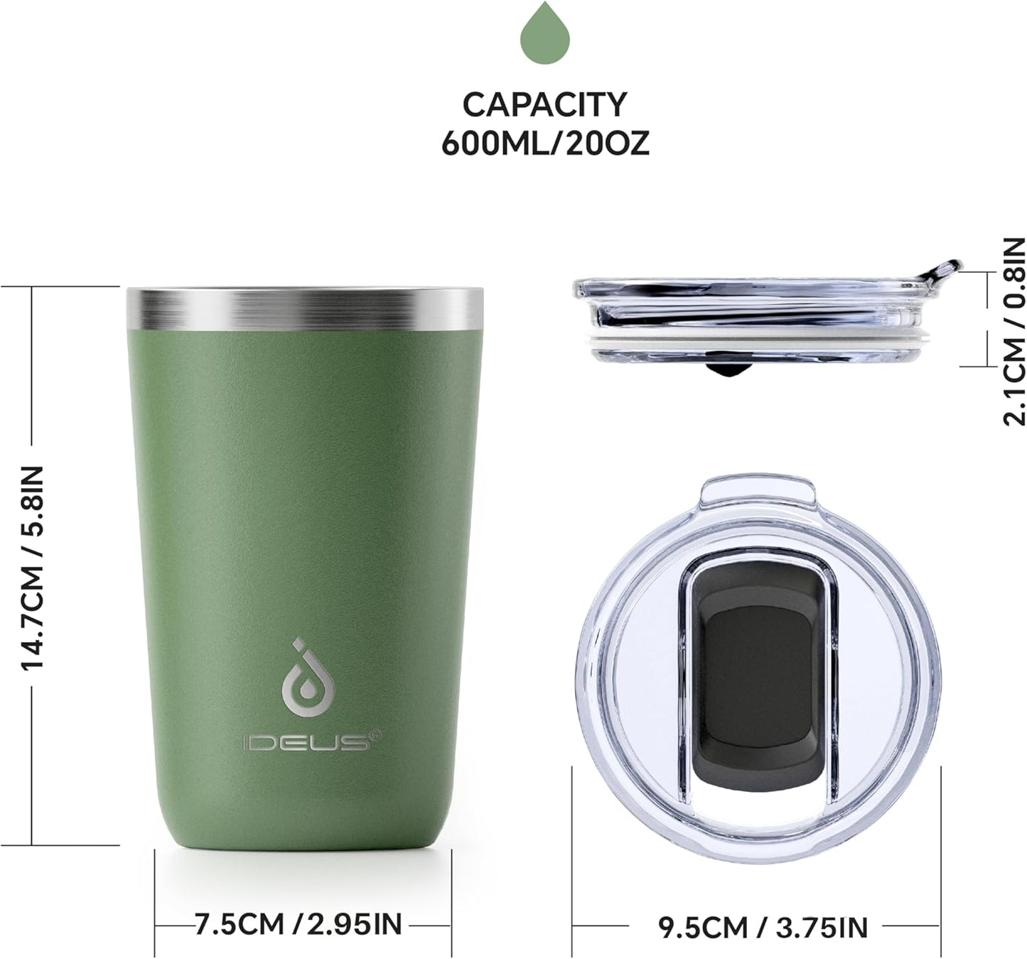 17 oz Travel Coffee Mug, Double Wall Vacuum Stainless Steel Insulated Coffee Tumbler With Lid, Splash-Proof & Cup Holder Friendly, Keeps Drinks Hot/Cold, Dishwasher Safe, Celadon