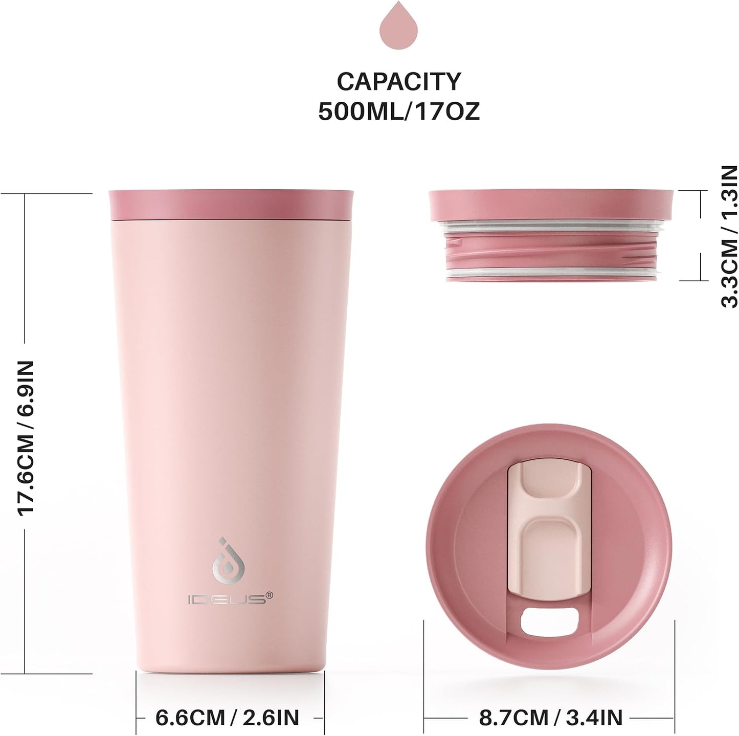17 oz Travel Coffee Mug, Double Wall Vacuum Stainless Steel Insulated Coffee Tumbler With Lid, Splash-Proof & Cup Holder Friendly, Keeps Drinks Hot/Cold, Dishwasher Safe, Celadon