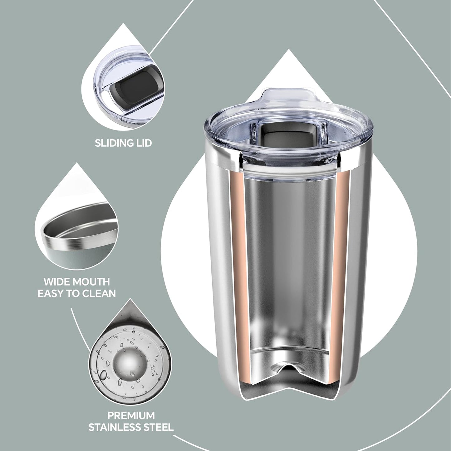 17 oz Travel Coffee Mug, Double Wall Vacuum Stainless Steel Insulated Coffee Tumbler With Lid, Splash-Proof & Cup Holder Friendly, Keeps Drinks Hot/Cold, Dishwasher Safe, Celadon