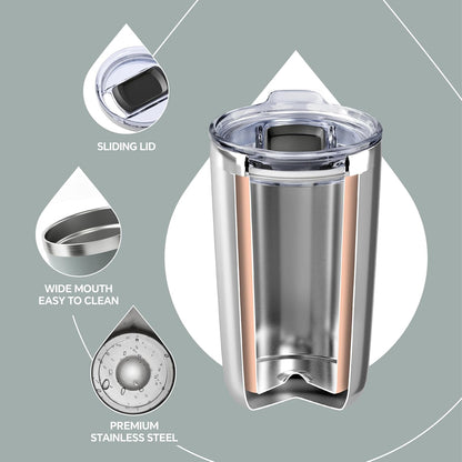 17 oz Travel Coffee Mug, Double Wall Vacuum Stainless Steel Insulated Coffee Tumbler With Lid, Splash-Proof & Cup Holder Friendly, Keeps Drinks Hot/Cold, Dishwasher Safe, Celadon