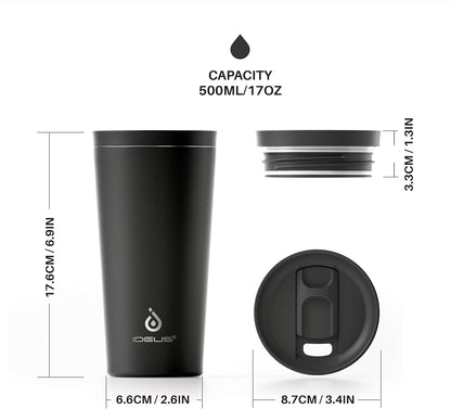 17 oz Travel Coffee Mug, Double Wall Vacuum Stainless Steel Insulated Coffee Tumbler With Lid, Splash-Proof & Cup Holder Friendly, Keeps Drinks Hot/Cold, Dishwasher Safe, Celadon